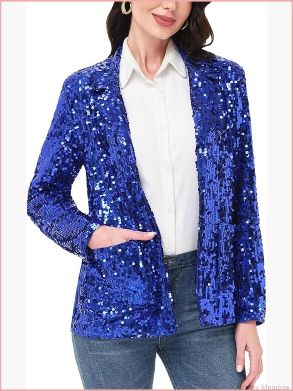 Sequined Blazer Open Front Long Sleeve Work Cardigan With Pockets